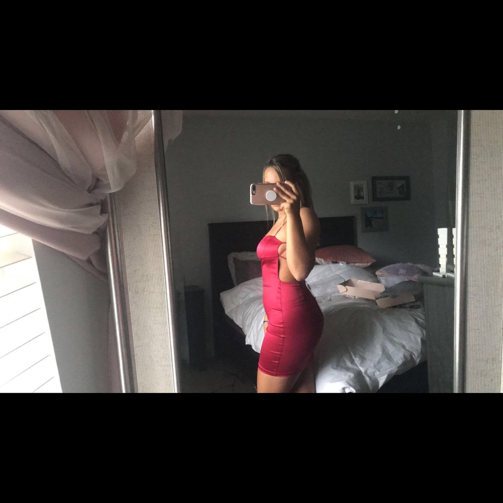 red satin dress